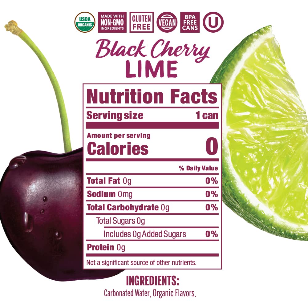 Nixie Black Cherry Lime Sparkling Water — Organic, Zero Calories, Vegan, 24-Pack