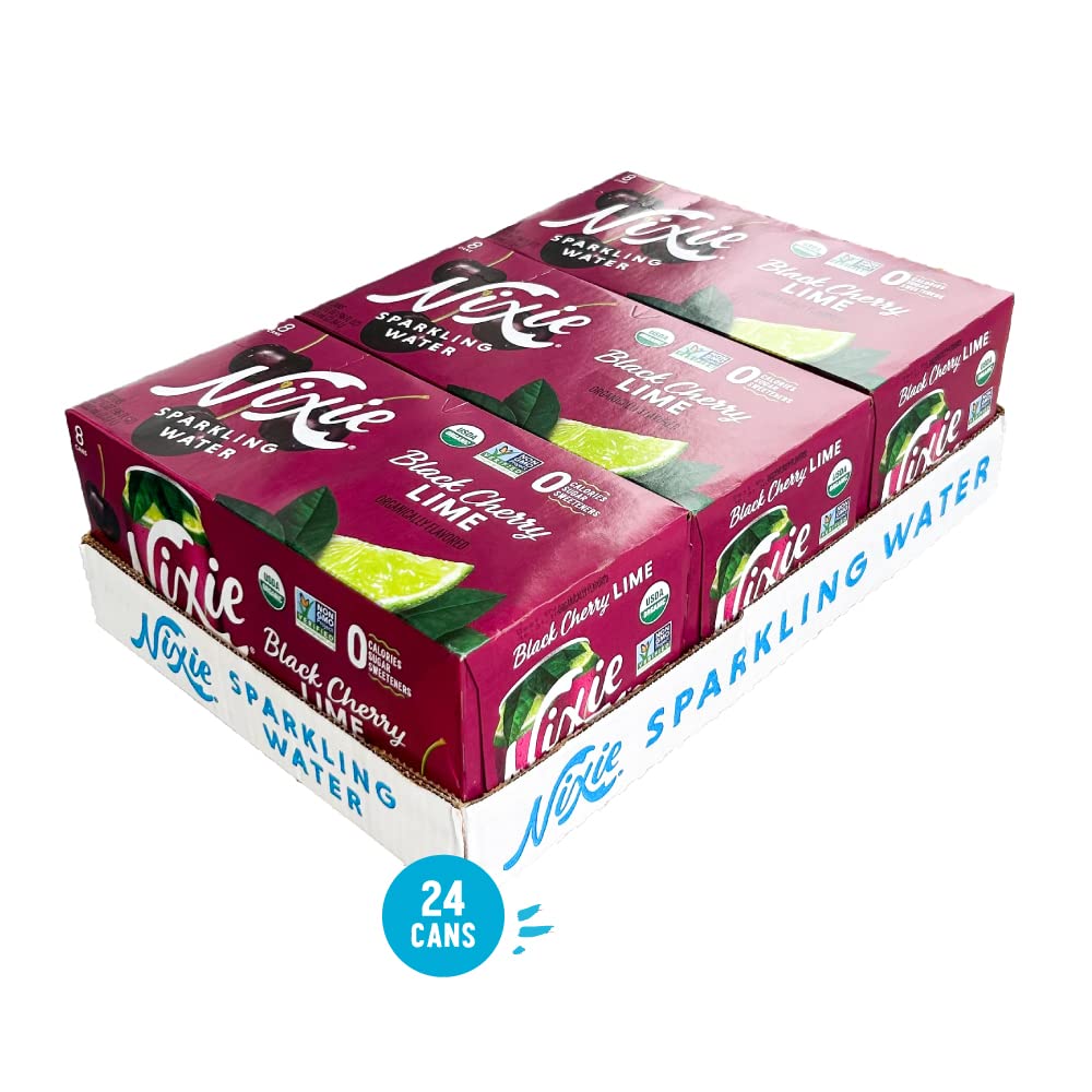 Nixie Black Cherry Lime Sparkling Water — Organic, Zero Calories, Vegan, 24-Pack