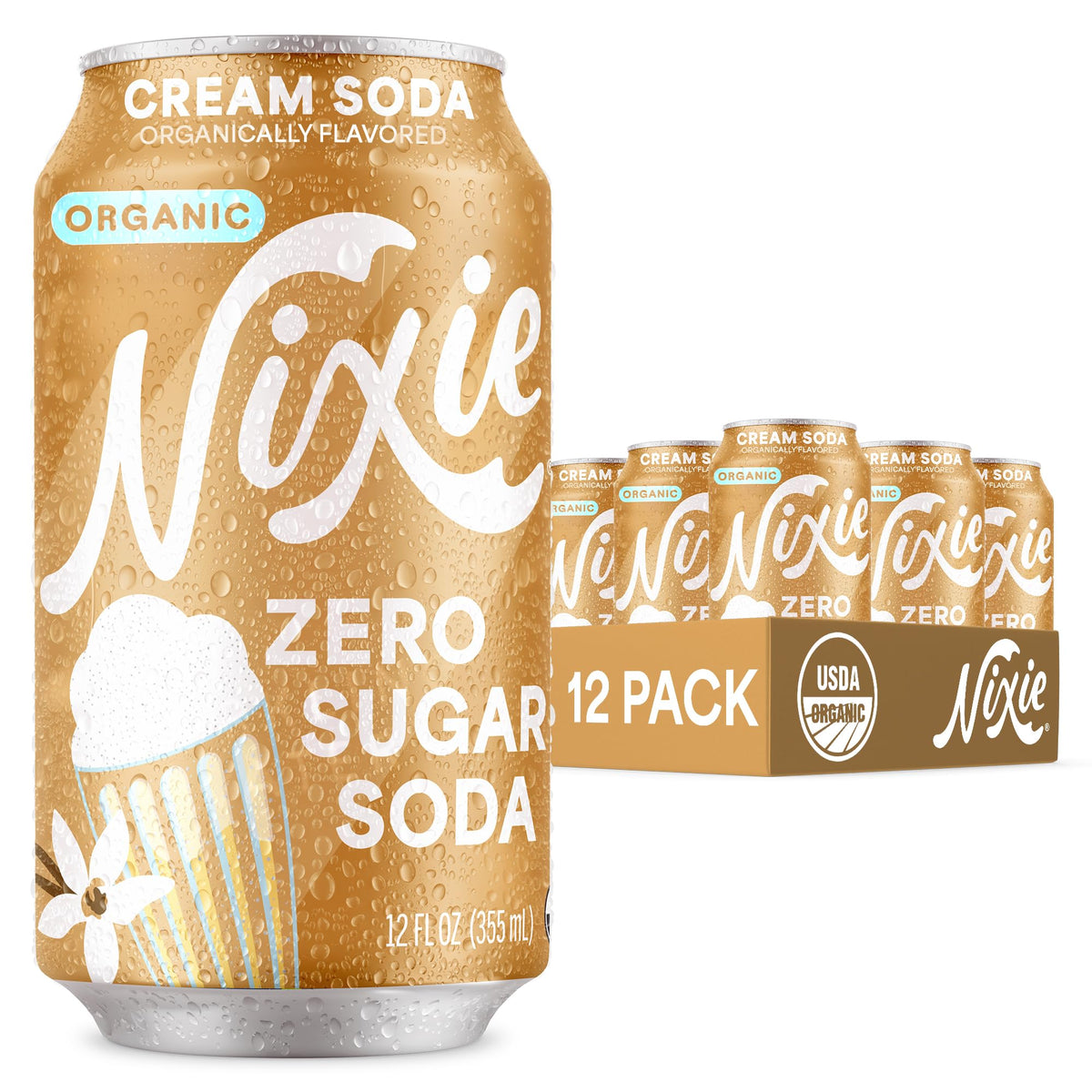Nixie Organic Zero Sugar Cream Soda – 12 Pack, 0 Calories, 0 Sugar, Caffeine Free