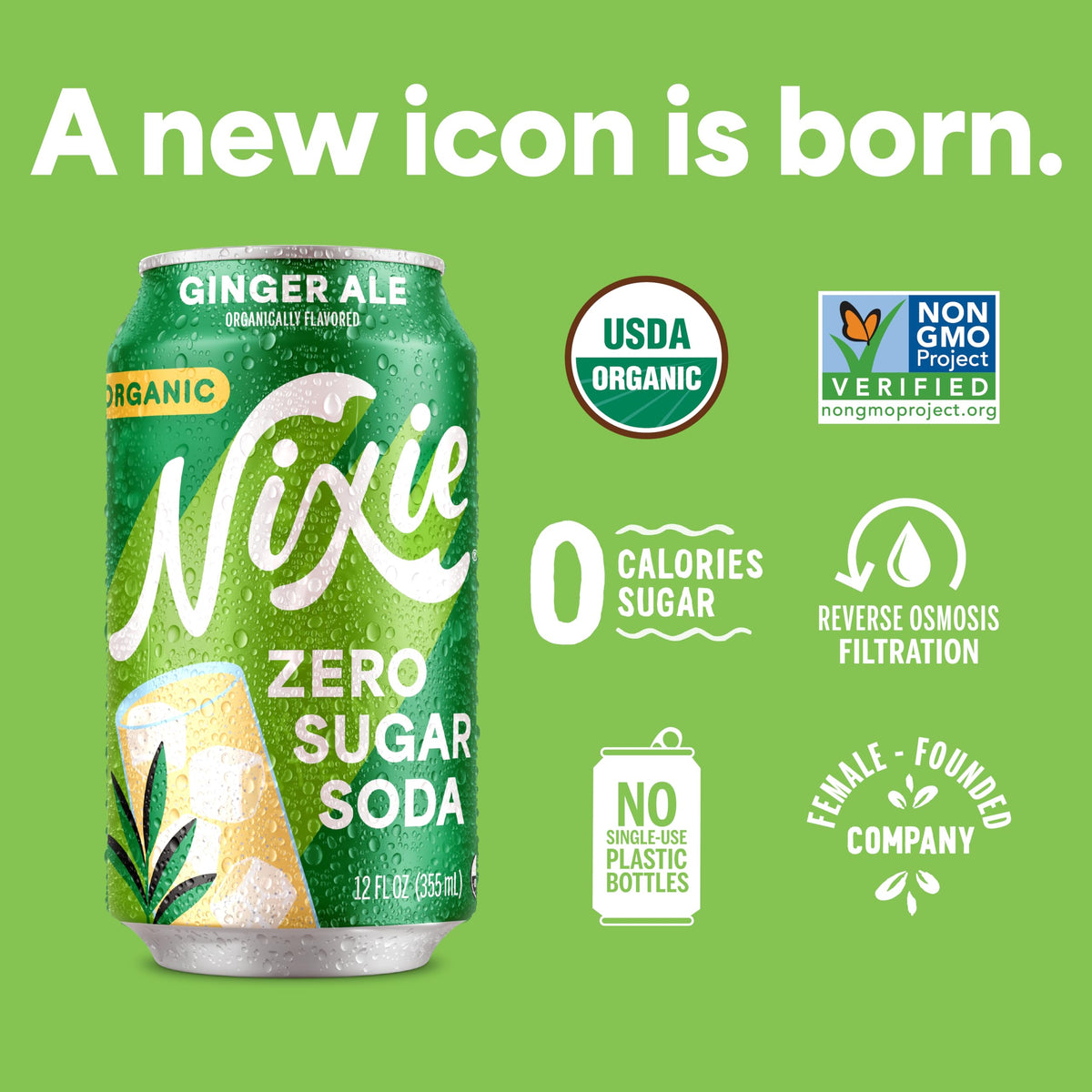 Nixie Organic Zero Sugar Ginger Ale – 0 Sugar, 0 Calories, Caffeine Free, 12oz Cans (12 Pack)
