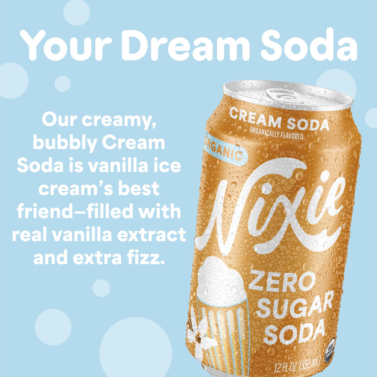 Nixie Organic Zero Sugar Cream Soda – 12 Pack, 0 Calories, 0 Sugar, Caffeine Free