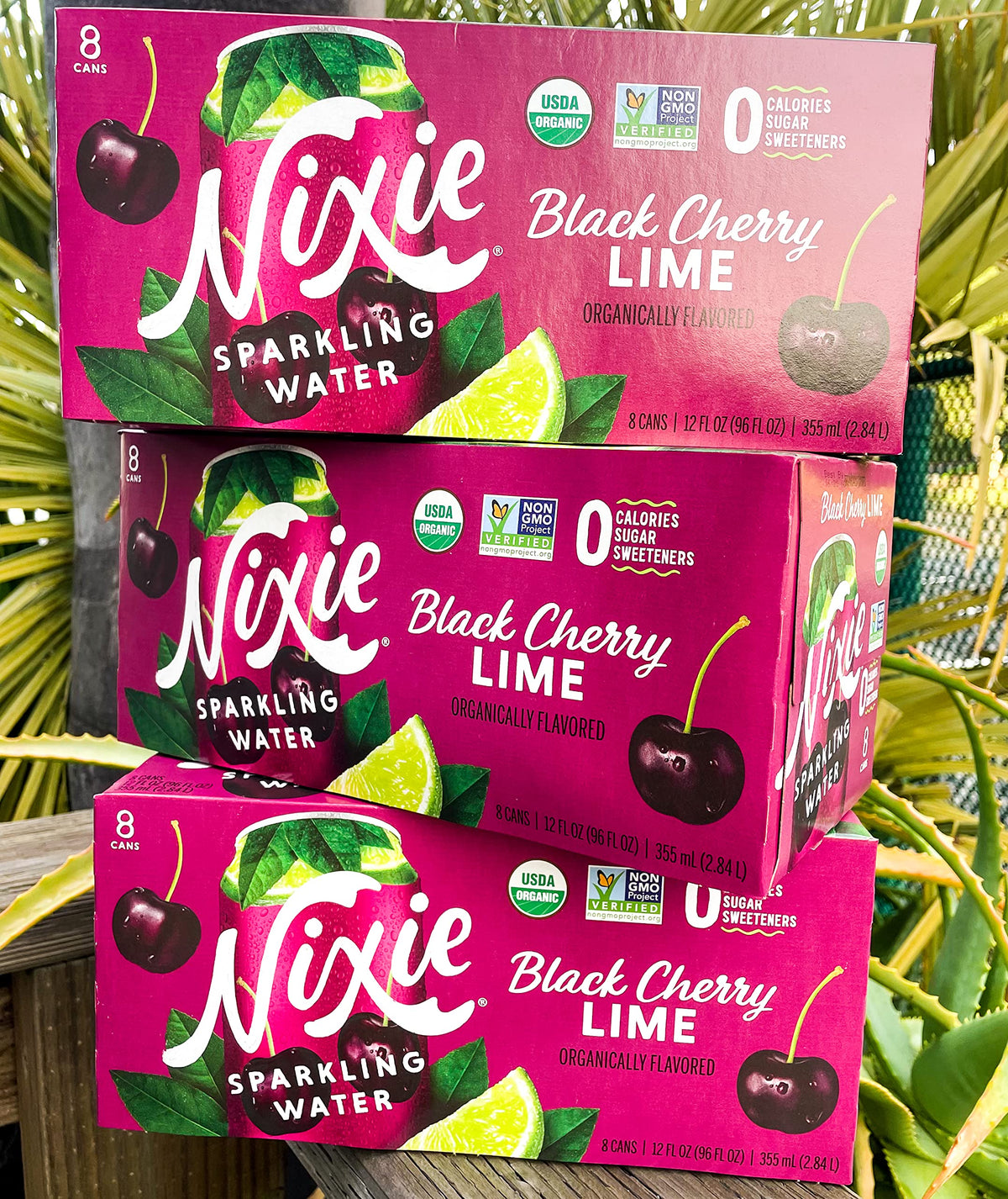 Nixie Black Cherry Lime Sparkling Water — Organic, Zero Calories, Vegan, 24-Pack