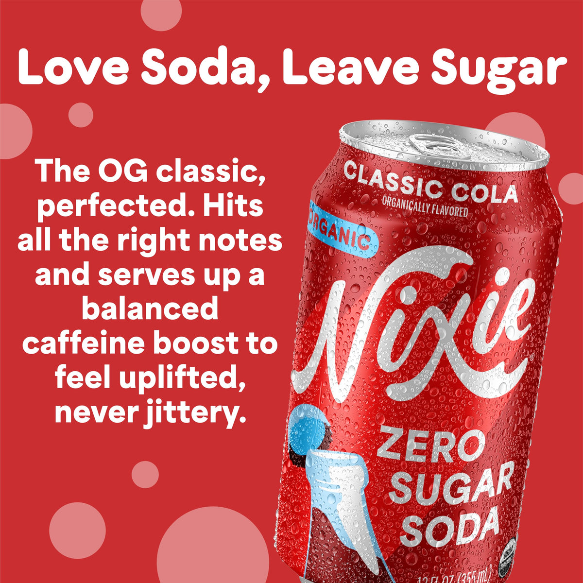 Nixie Organic Zero Sugar Soda – Classic Cola, 0 Sugar, 0 Calories, 40mg Caffeine, 12oz Cans (12 Pack)