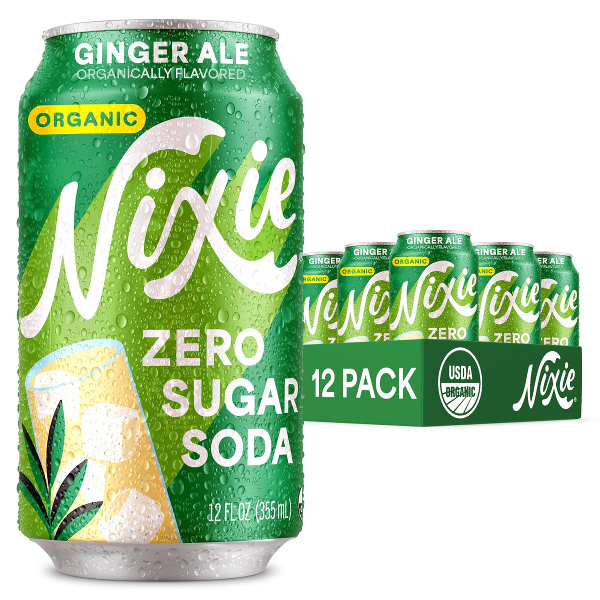 Nixie Organic Zero Sugar Ginger Ale – 0 Sugar, 0 Calories, Caffeine Free, 12oz Cans (12 Pack)