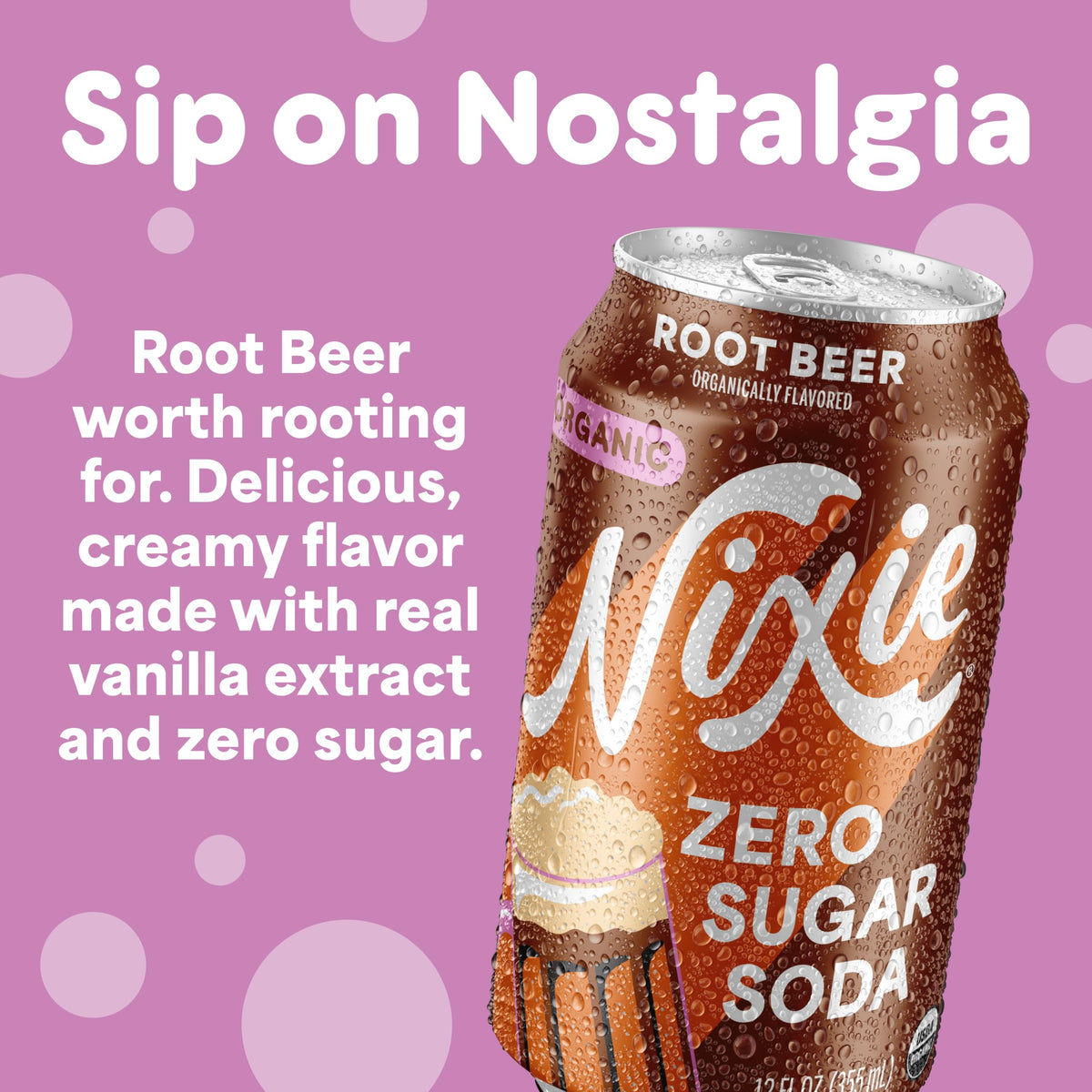 Nixie Organic Zero Sugar Root Beer Soda – 0 Sugar, 0 Cal, Caffeine Free, 12 Pack
