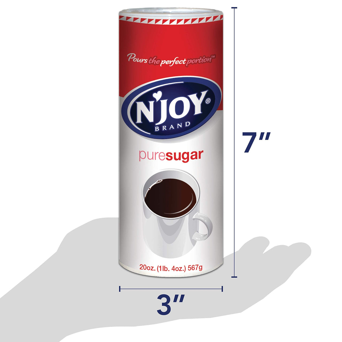 N'Joy Canister 100% Pure Granulated Sugar – 20 oz, Easy Pour Lid, Pack of 6 (Original Version)
