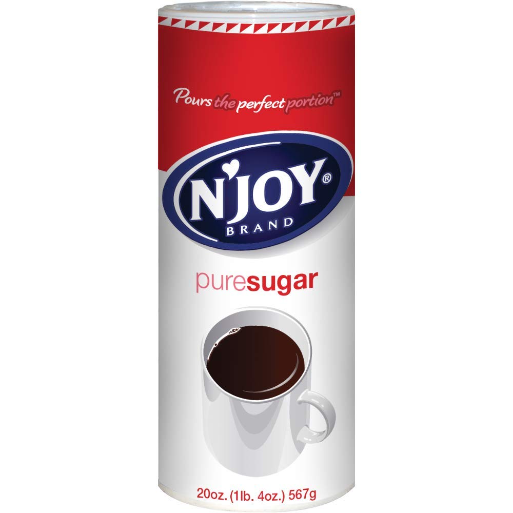 N'Joy Canister 100% Pure Granulated Sugar – 20 oz, Easy Pour Lid, Pack of 6 (Original Version)