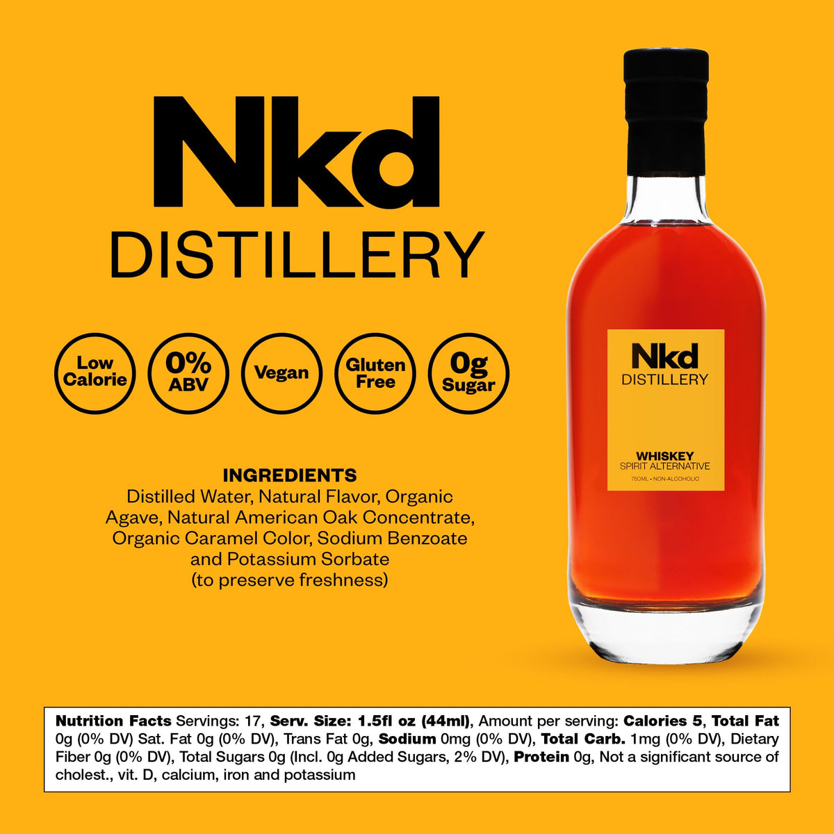 NKD Distillery Nkd Whiskey Non-Alcoholic Spirit – Zero-Proof Bourbon Substitute | 750ml