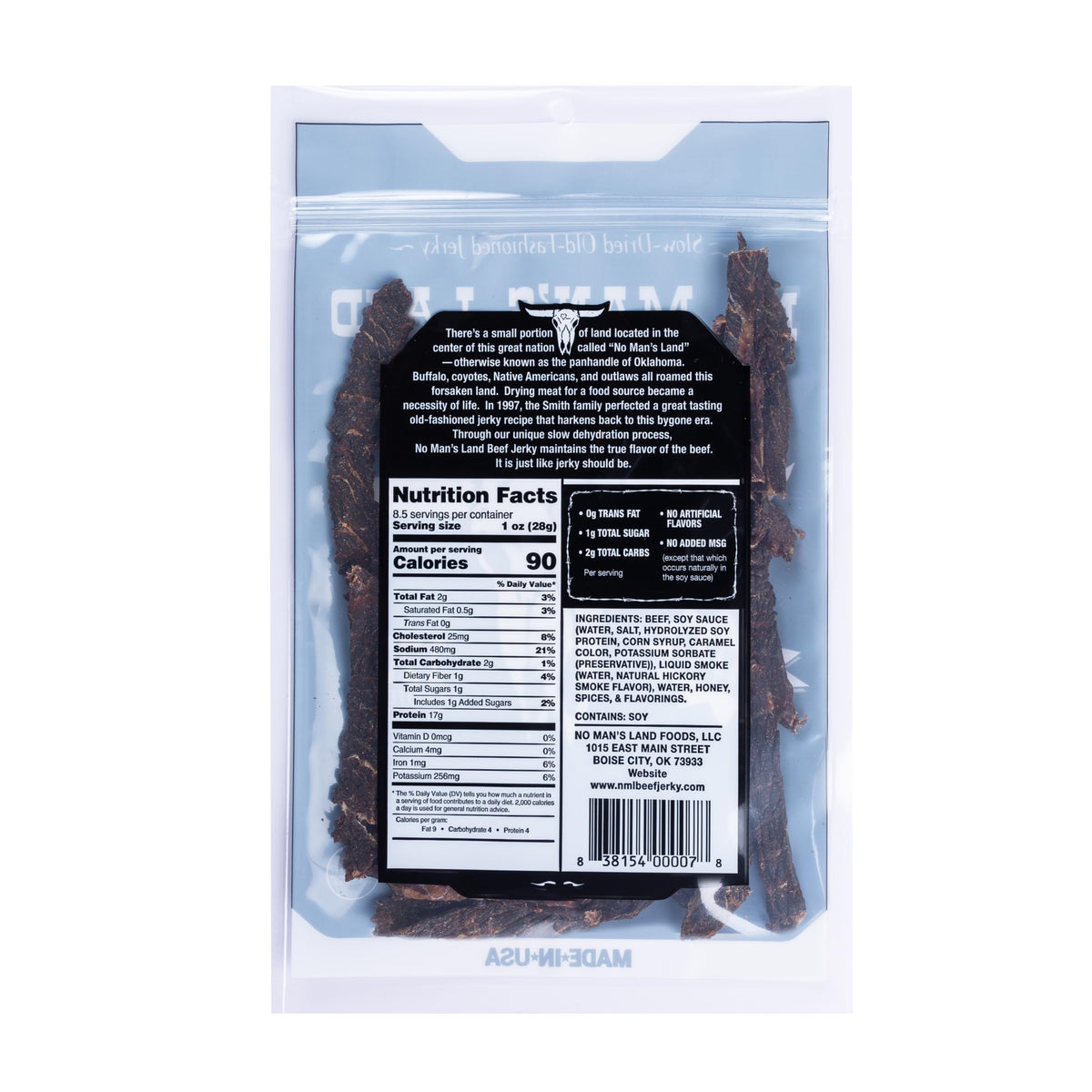 No Mans Land Premium Beef Jerky | 17g Protein, Low Carb & Low Calorie | Slow-Dried Mild Jerky, 8.5oz