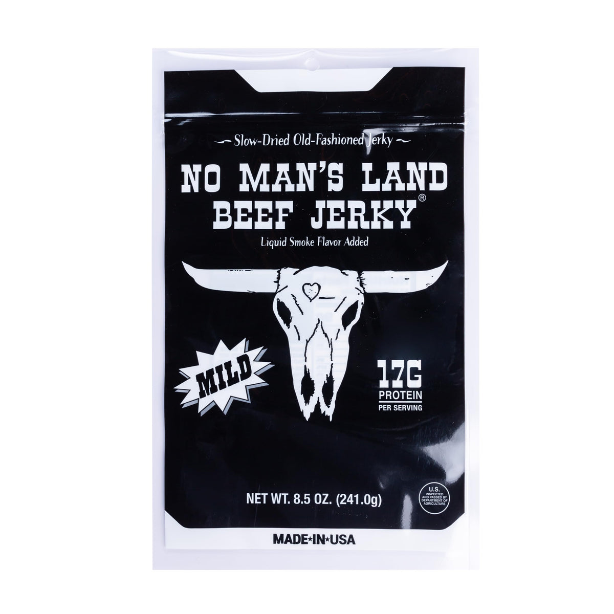 No Mans Land Premium Beef Jerky | 17g Protein, Low Carb & Low Calorie | Slow-Dried Mild Jerky, 8.5oz