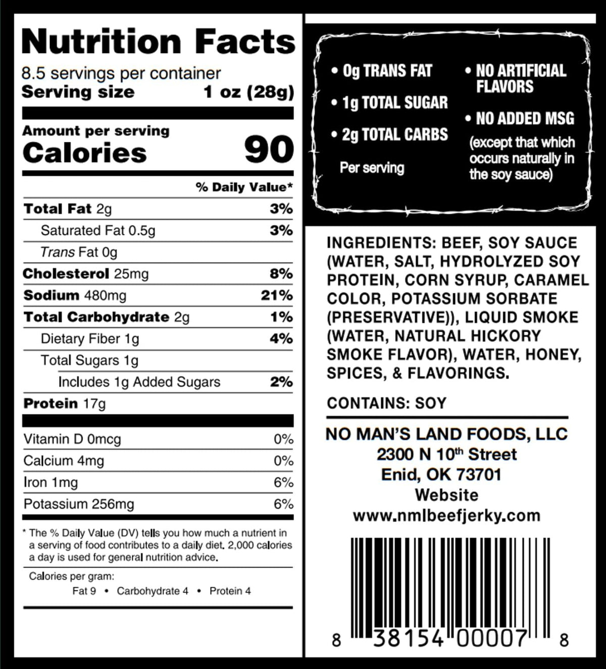 No Mans Land Premium Beef Jerky | 17g Protein, Low Carb & Low Calorie | Slow-Dried Mild Jerky, 8.5oz