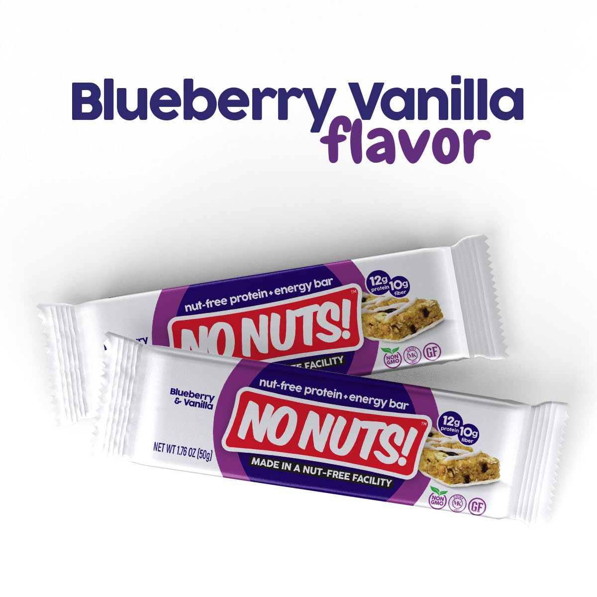 No Nuts! Blueberry & Vanilla Protein Bars – Nut-Free, School-Safe, 12g Plant Protein | Vegan, Gluten-Free, Non-GMO, Kosher | 12 Count