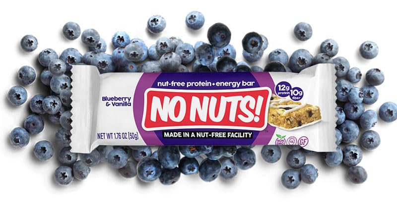 No Nuts! Blueberry & Vanilla Protein Bars – Nut-Free, School-Safe, 12g Plant Protein | Vegan, Gluten-Free, Non-GMO, Kosher | 12 Count