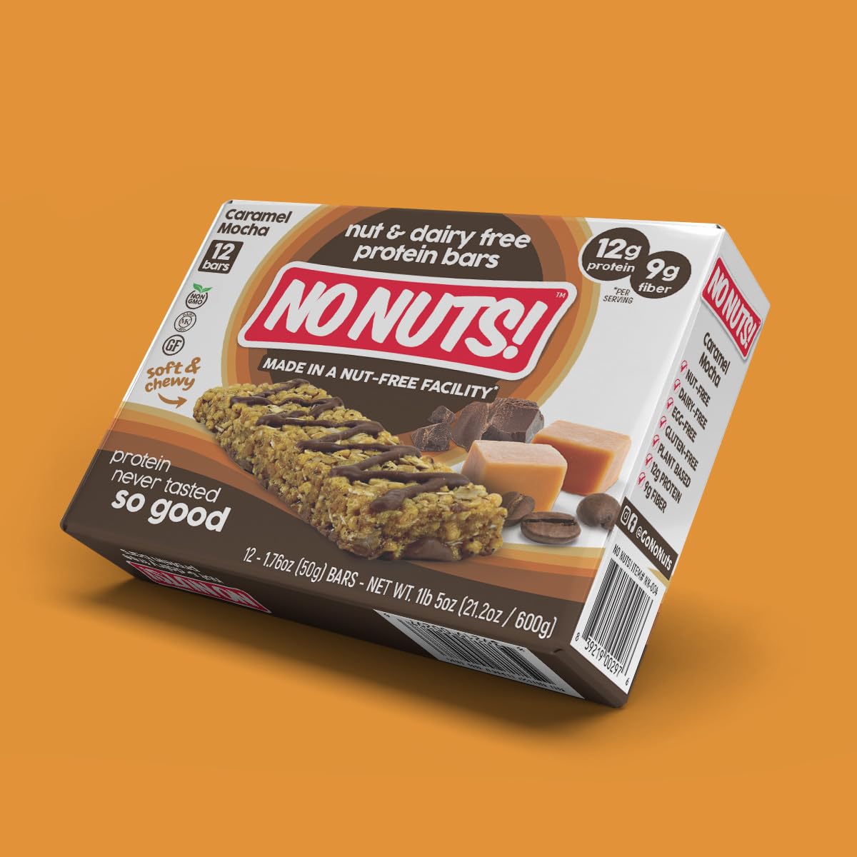 No Nuts! Caramel Mocha Protein Bar – Nut-Free & School-Safe, 12g Plant Protein | 12 Count