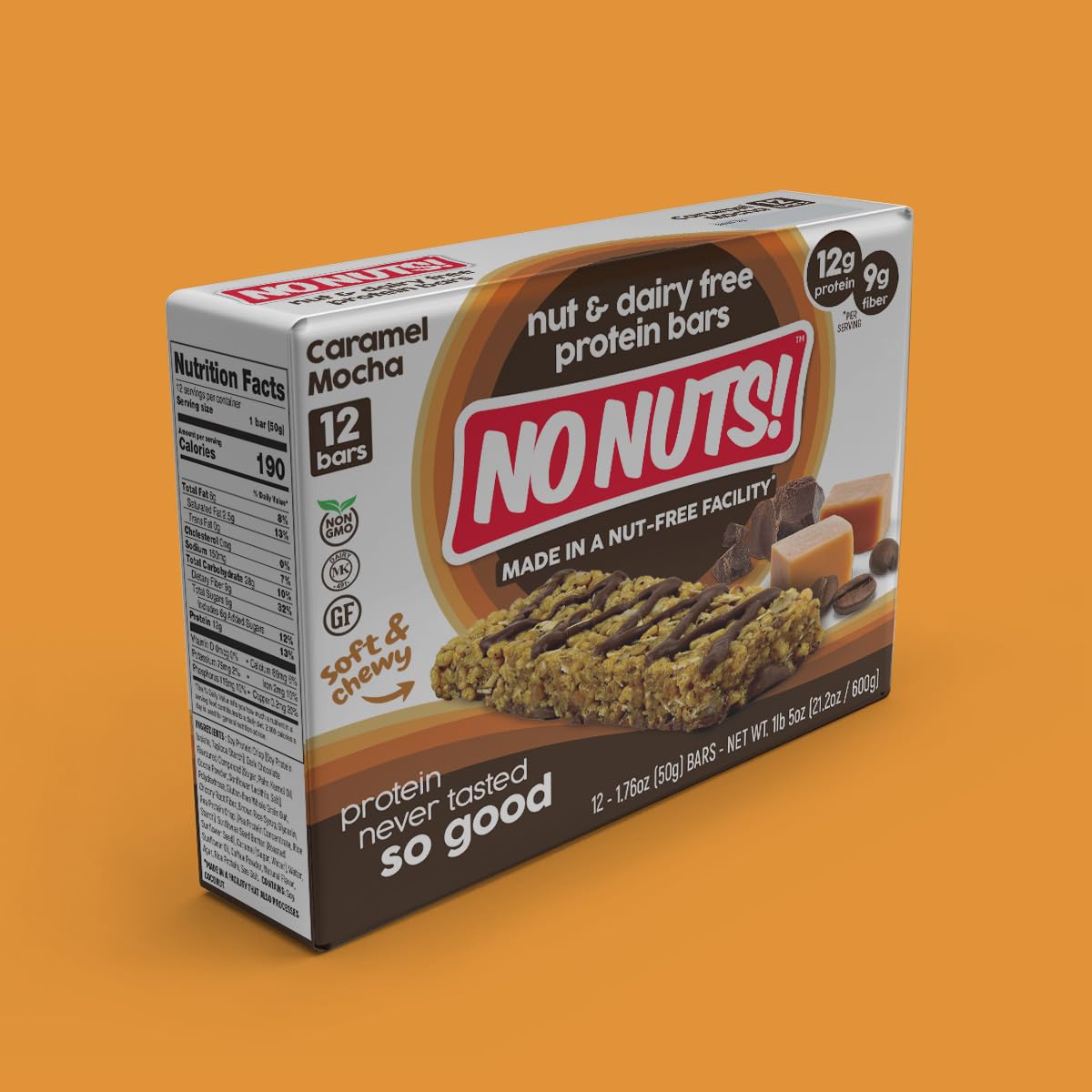 No Nuts! Caramel Mocha Protein Bar – Nut-Free & School-Safe, 12g Plant Protein | 12 Count