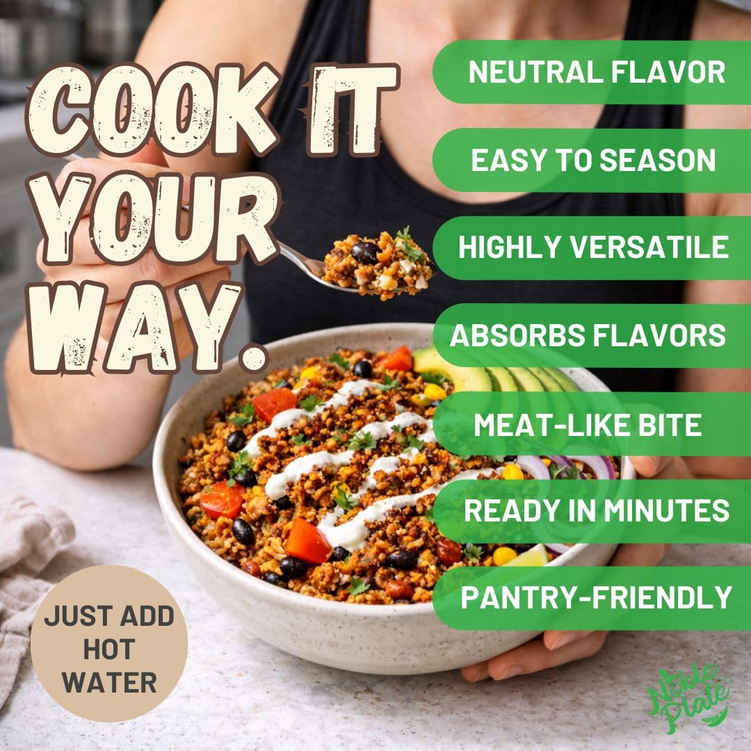 Noble Plate Meatless Crumbles – Soy Free Plant-Based Protein, 45g per Serving, 0g Net Carbs, 170g (3-Pack)