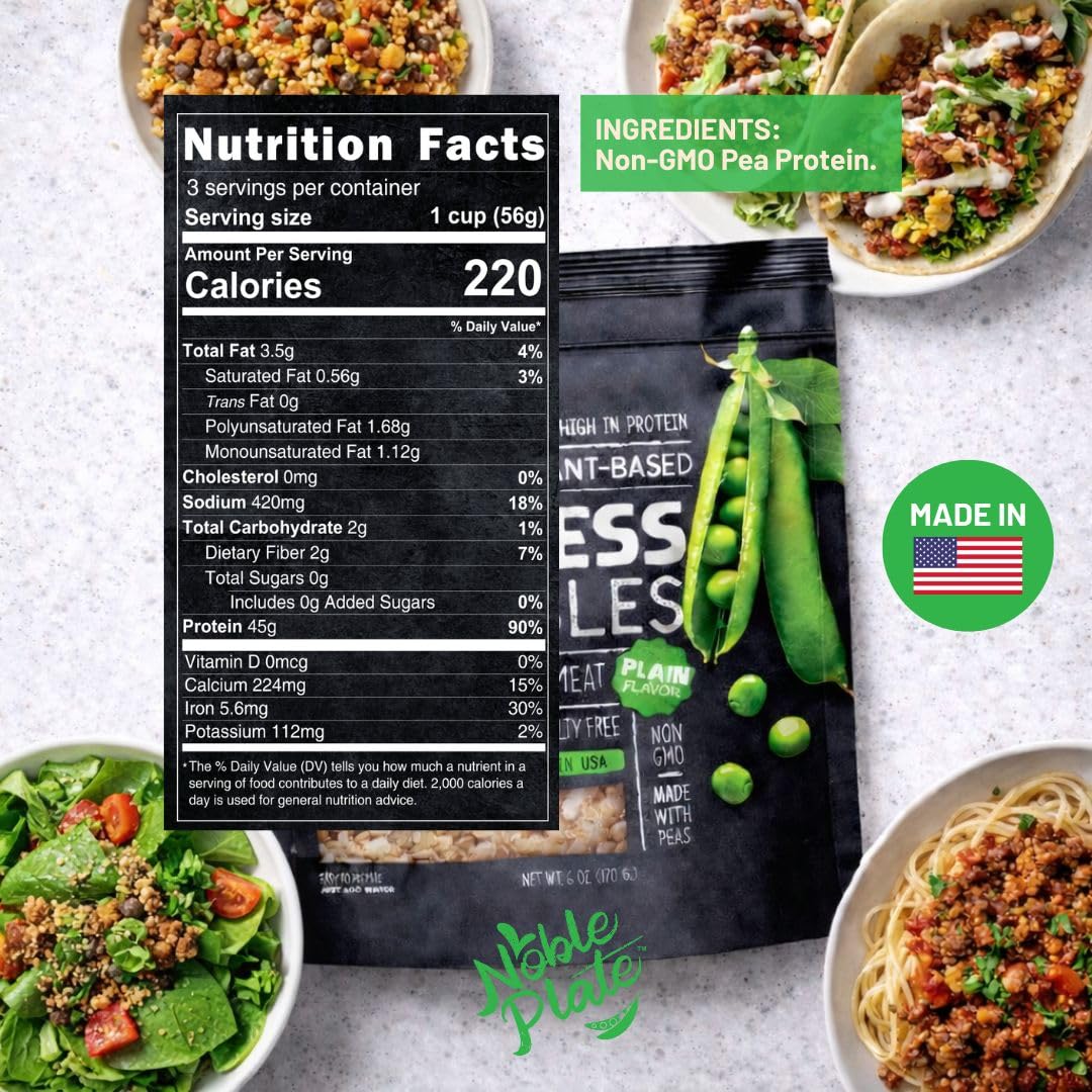 Noble Plate Meatless Crumbles – Soy Free Plant-Based Protein, 45g per Serving, 0g Net Carbs, 170g (3-Pack)