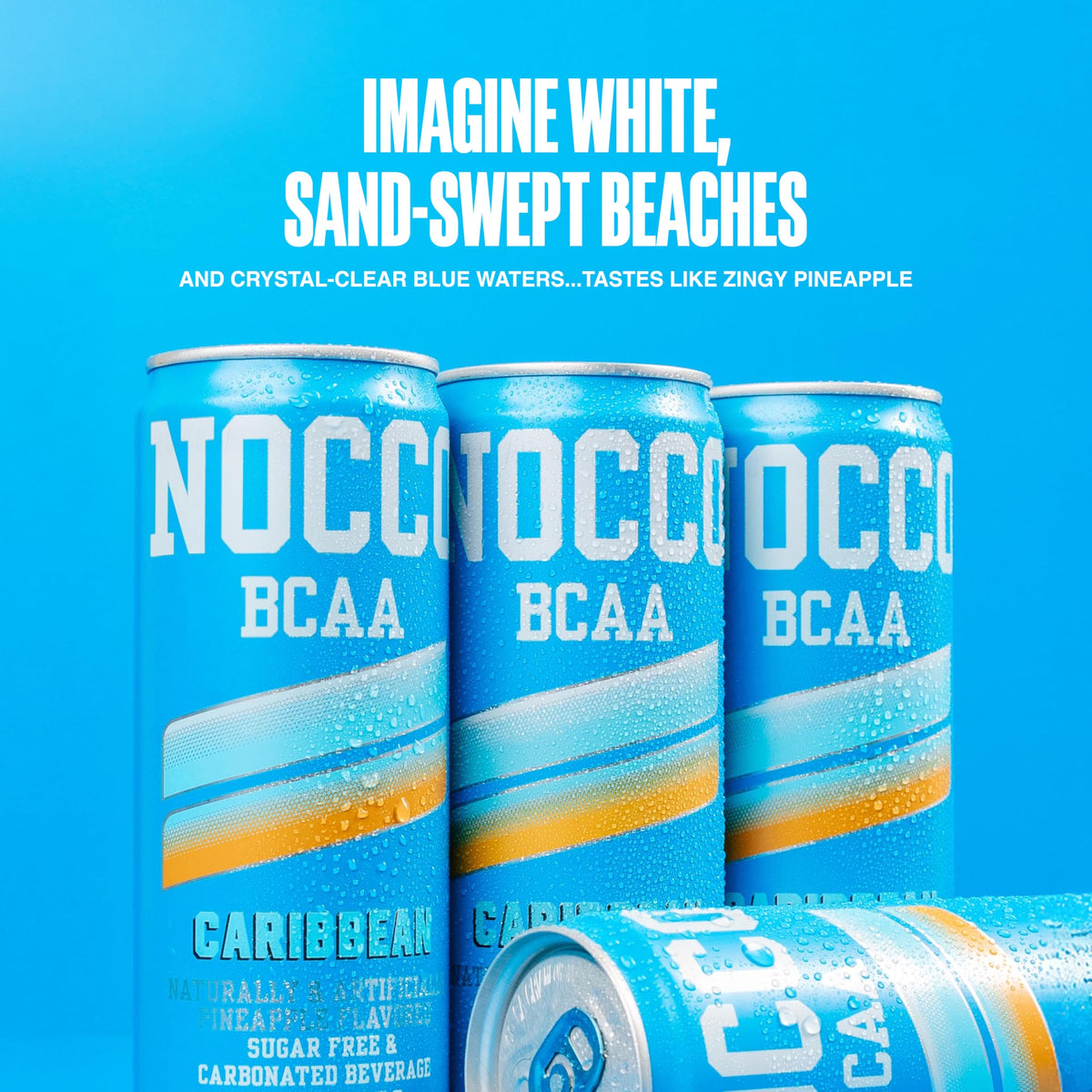 NOCCO Zero Sugar Caribbean Pineapple Energy Drink – 12 Pack, 180 mg Caffeine, BCAAs, Low Calorie