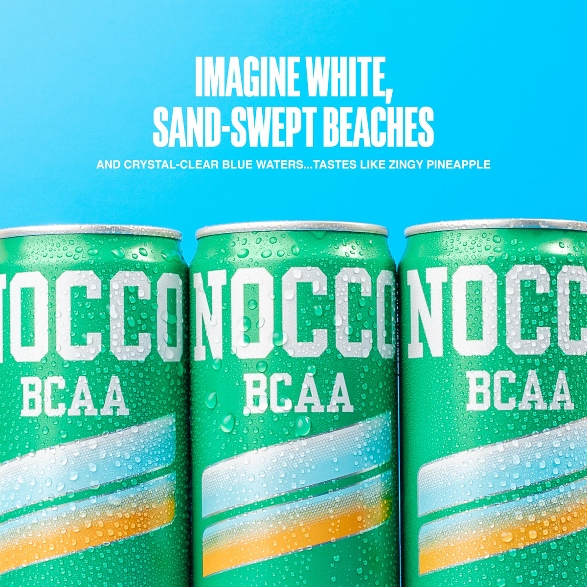 NOCCO Zero Sugar BCAA Drink Caribbean Pineapple – 12 Pack, 0 Caffeine, 5g BCAAs, 20 Calories, Biotin & Vitamins