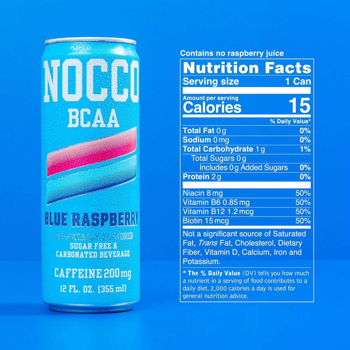NOCCO Zero Sugar Blue Raspberry Energy Drink – 12-Pack, 180–200 mg Caffeine, BCAAs, Sugar Free