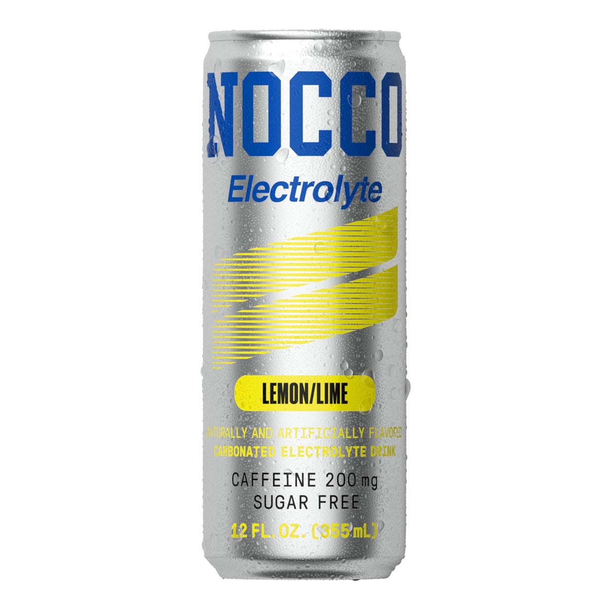 NOCCO Zero Sugar Electrolyte Drink – Lemon/Lime, 12 Can Pack, 200 mg Caffeine, Sugar Free