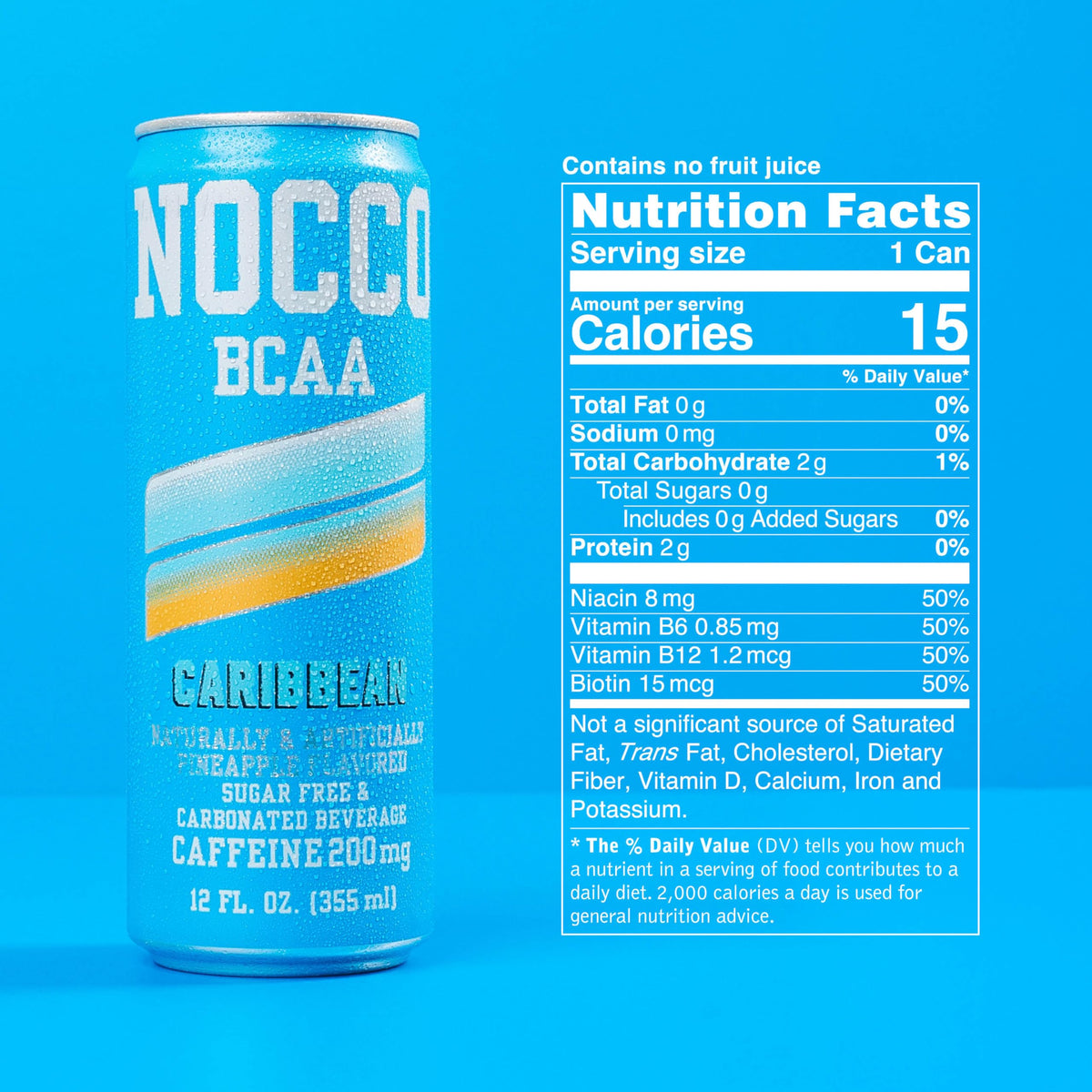 NOCCO Zero Sugar Caribbean Pineapple Energy Drink – 12 Pack, 180 mg Caffeine, BCAAs, Low Calorie