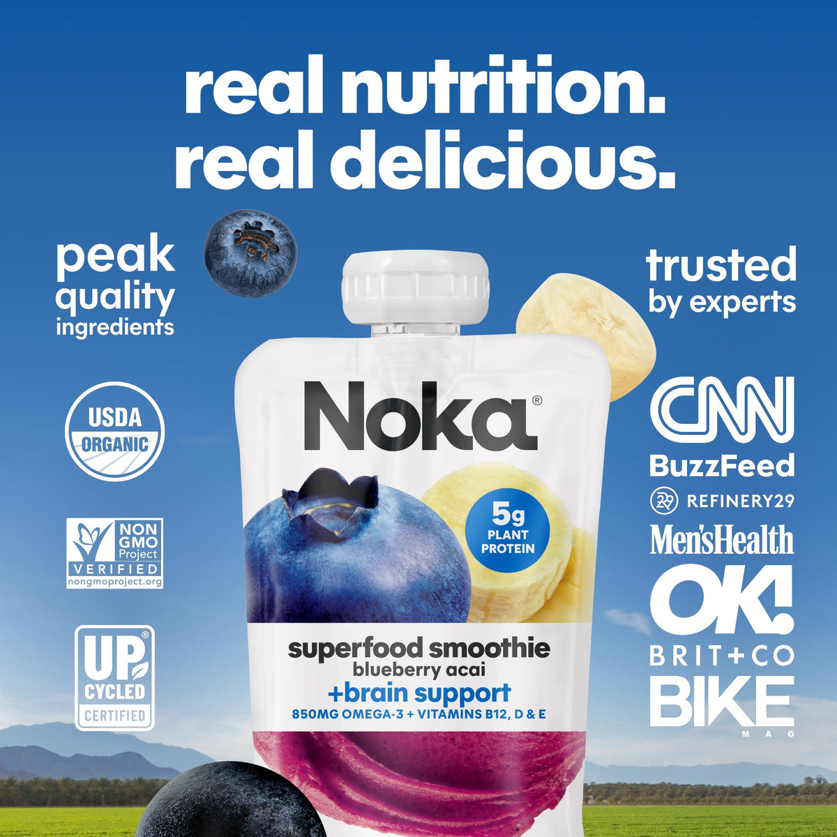NOKA Superfood Smoothie Pouches – Blueberry Acai with Brain Support (12x4.22 oz)