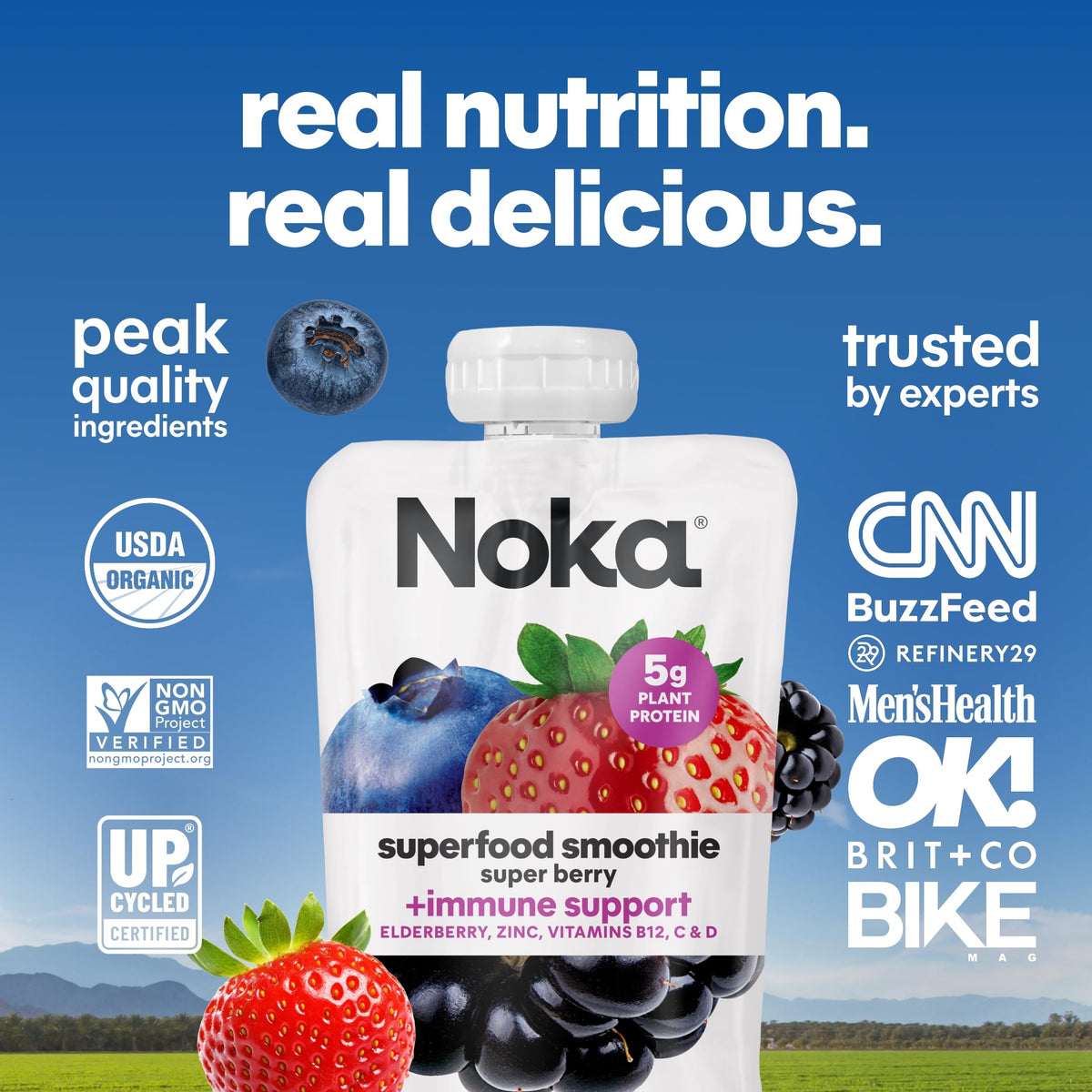 NOKA Superfood Berry Smoothie Pouches with Immune Support – 12 Pack