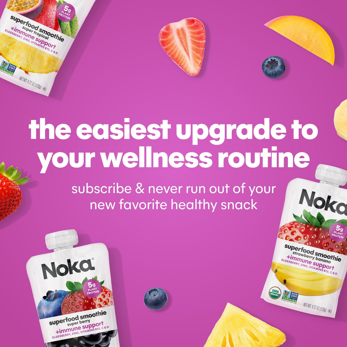 NOKA Superfood Berry Smoothie Pouches with Immune Support – 12 Pack