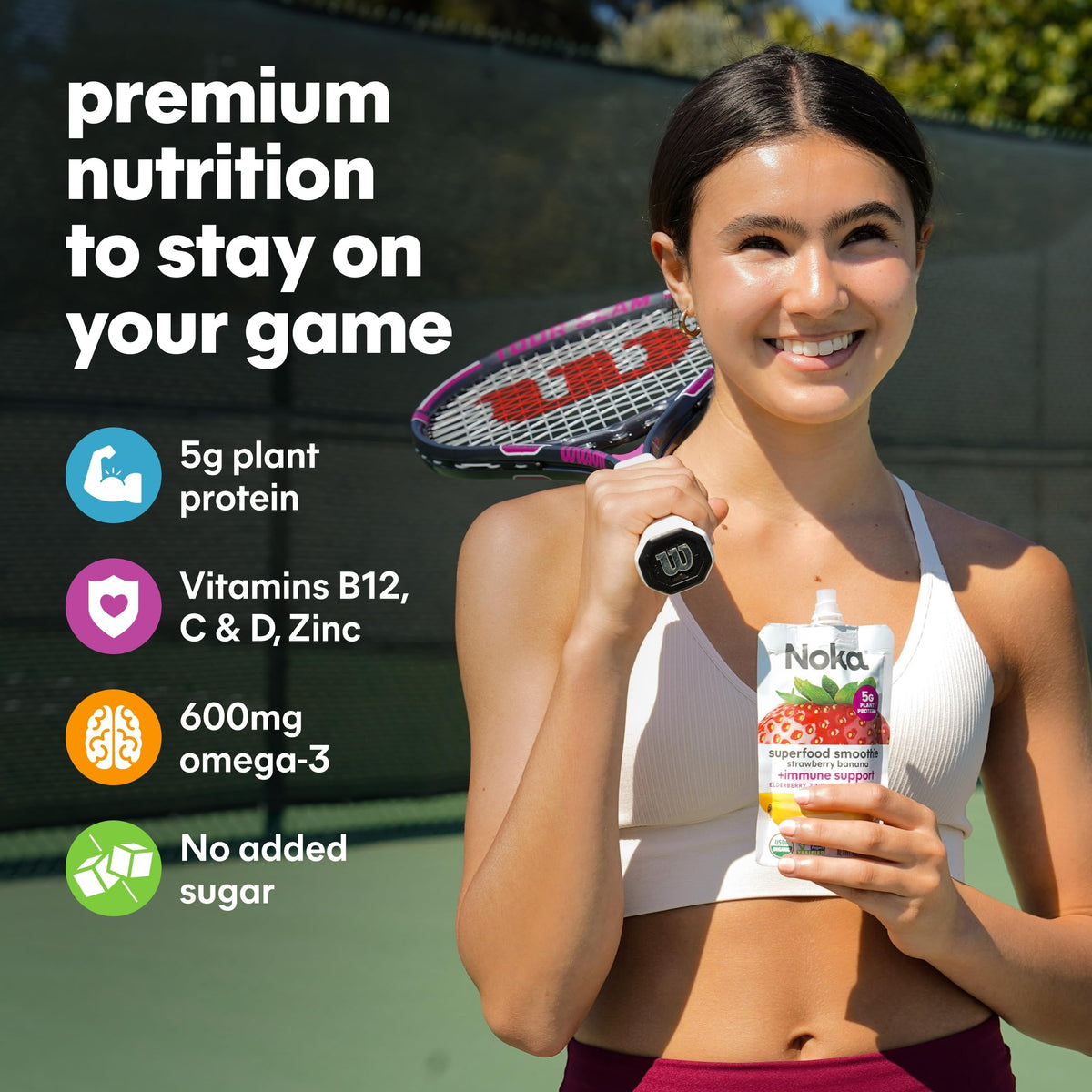 NOKA Superfood Berry Smoothie Pouches with Immune Support – 12 Pack