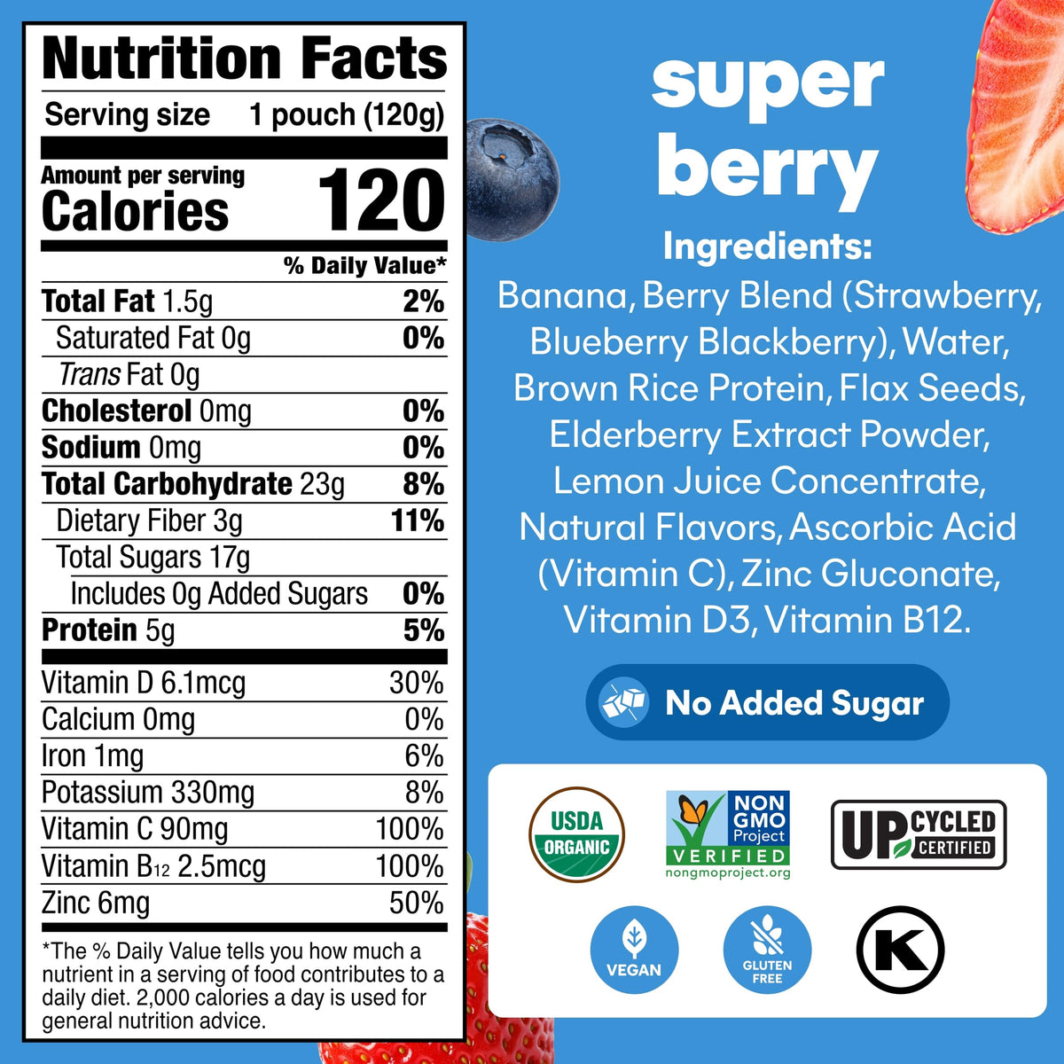 NOKA Superfood Berry Smoothie Pouches with Immune Support – 12 Pack