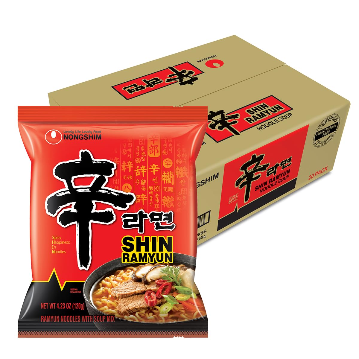 Nongshim Shin Ramyun Noodles — Spicy Beef Broth, Microwaveable, 20-Pack