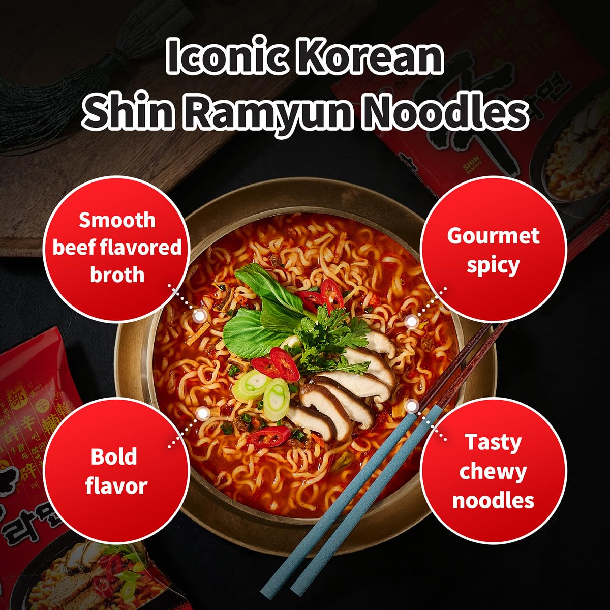 Nongshim Shin Ramyun Noodles — Spicy Beef Broth, Microwaveable, 20-Pack