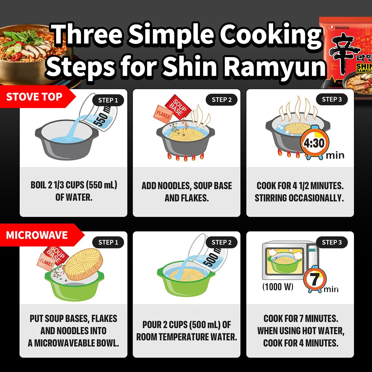 Nongshim Shin Ramyun Noodles — Spicy Beef Broth, Microwaveable, 20-Pack