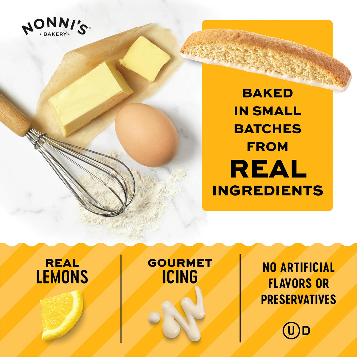 Nonni's Limone Lemon-Iced Biscotti Cookies – Individually Wrapped Italian Tea-Time Snack, 110 Cal Each, 21.5 oz Carton