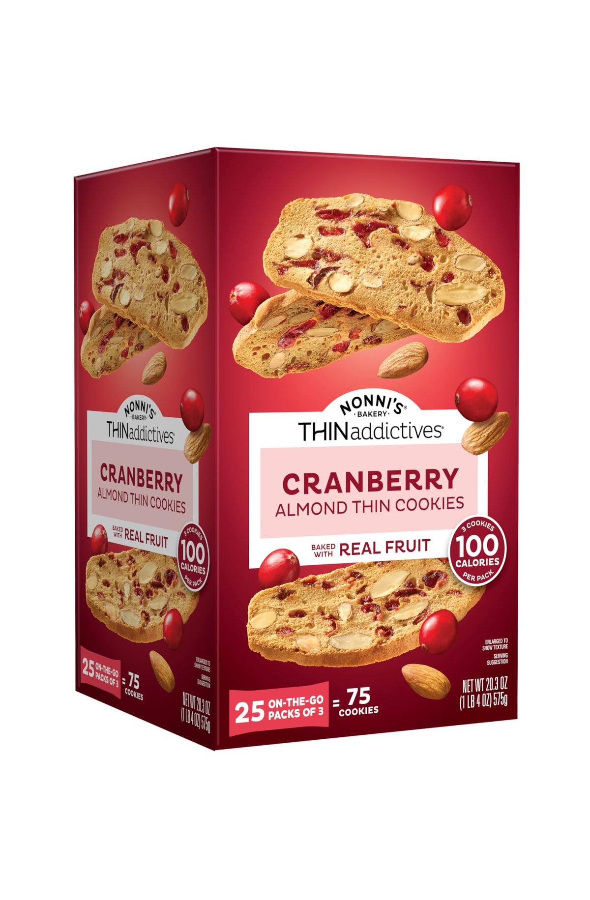 Nonni's Thinaddictives Cranberry Almond Thin Cookies – 75 Cookies, 20.3 oz, 100 Calories per Pack