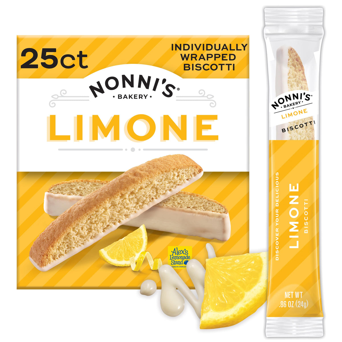 Nonni's Limone Lemon-Iced Biscotti Cookies – Individually Wrapped Italian Tea-Time Snack, 110 Cal Each, 21.5 oz Carton