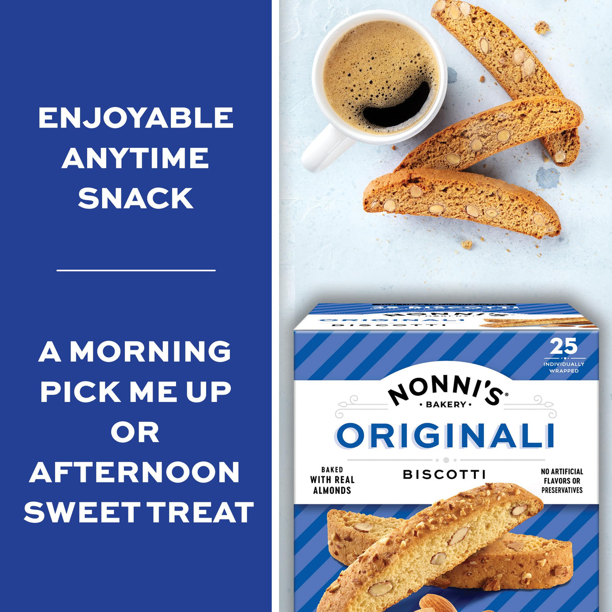 Nonni's Originali Classic Almond Biscotti – Individually Wrapped Twice-Baked Italian Snack, 80 Cal per Serving, 17.25 oz