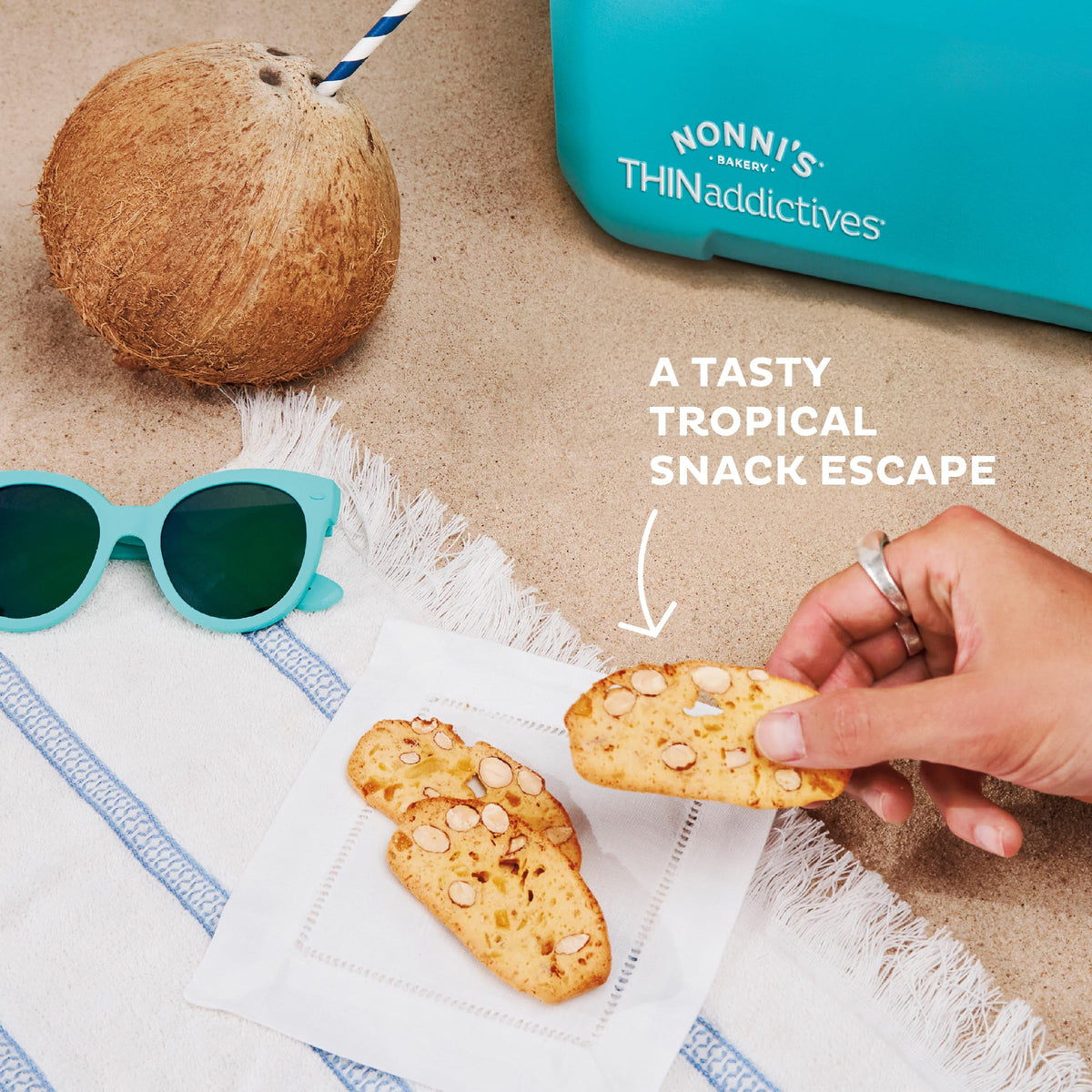 Nonni's THINaddictives Almond Thin Cookies – Mango & Coconut Edition, 3 Boxes | 90 Cal per Serving, Kosher