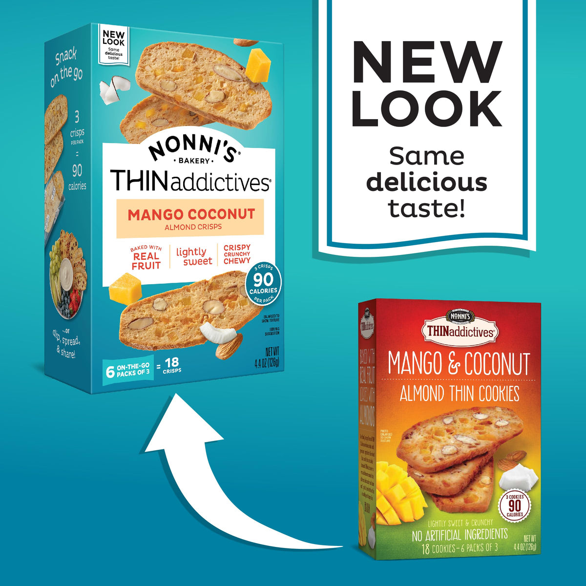 Nonni's THINaddictives Almond Thin Cookies – Mango & Coconut Edition, 3 Boxes | 90 Cal per Serving, Kosher
