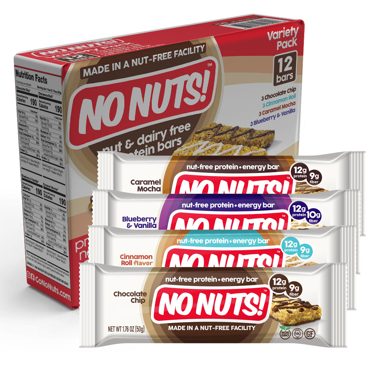 No Nuts! Protein Bar Variety Pack – Nut-Free, Vegan & Dairy-Free (12 Count)
