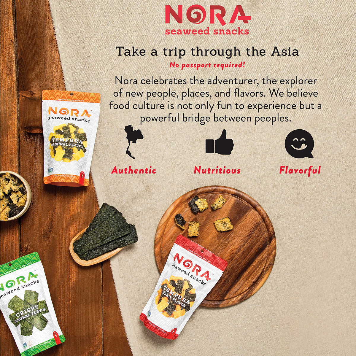 NORA Original Crispy Seaweed Snacks – Low-Carb Vegan Nori Chips, 6-Pack