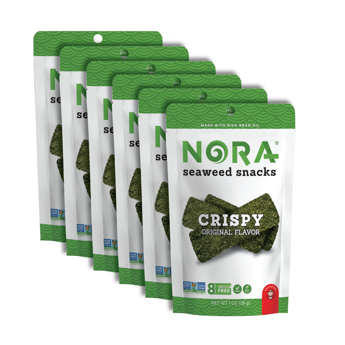NORA Original Crispy Seaweed Snacks – Low-Carb Vegan Nori Chips, 6-Pack