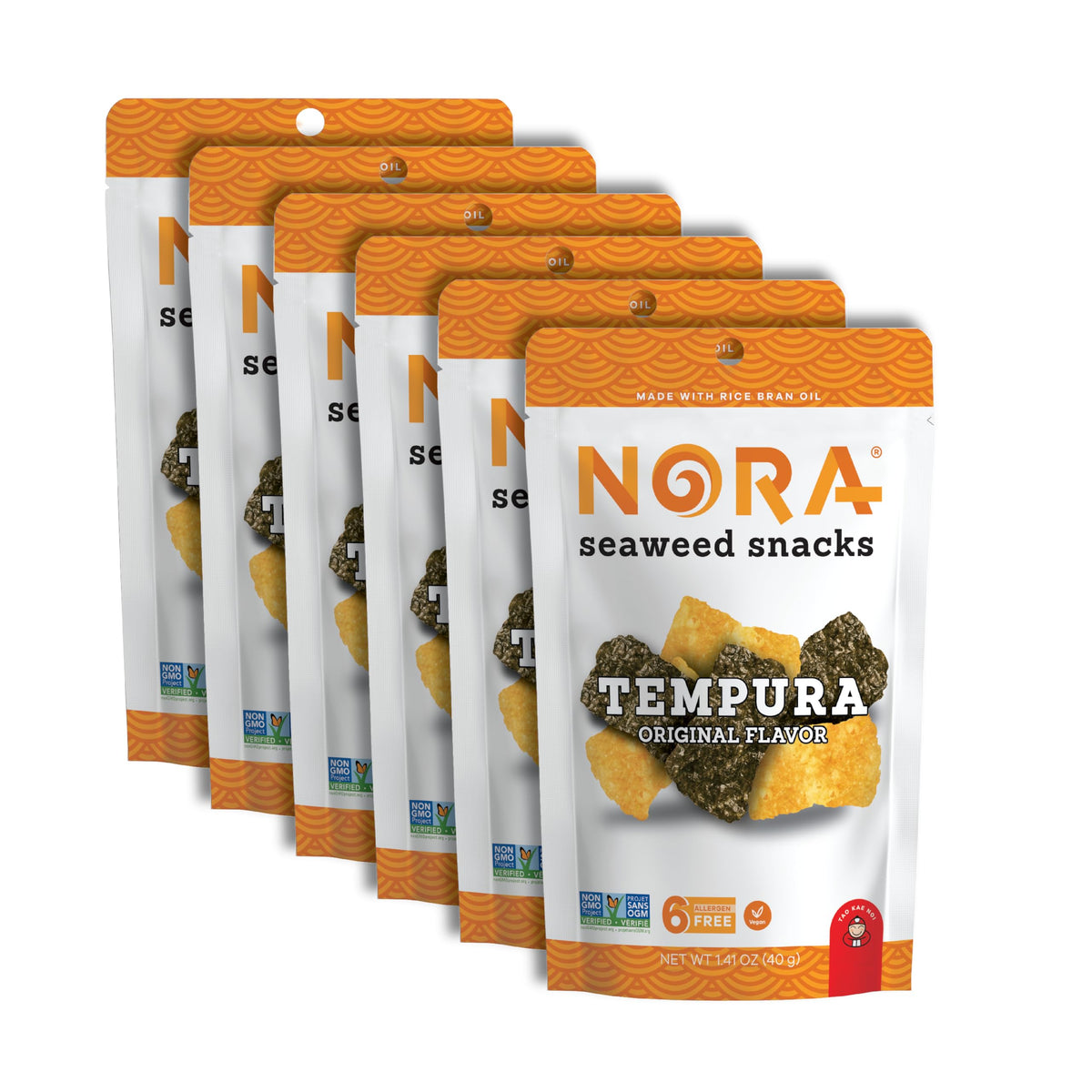 NORA Original Tempura Seaweed Snacks - Thick Nori Sheets, Low-Carb Vegan Snack 6-Pack