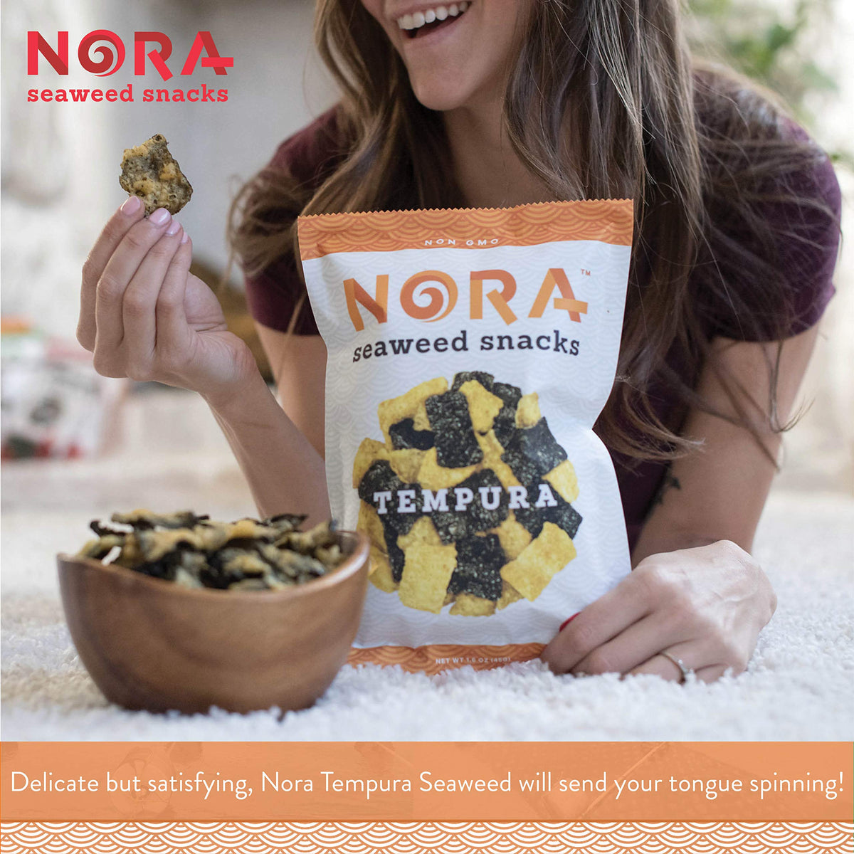 NORA Original Tempura Seaweed Snacks - Thick Nori Sheets, Low-Carb Vegan Snack 6-Pack