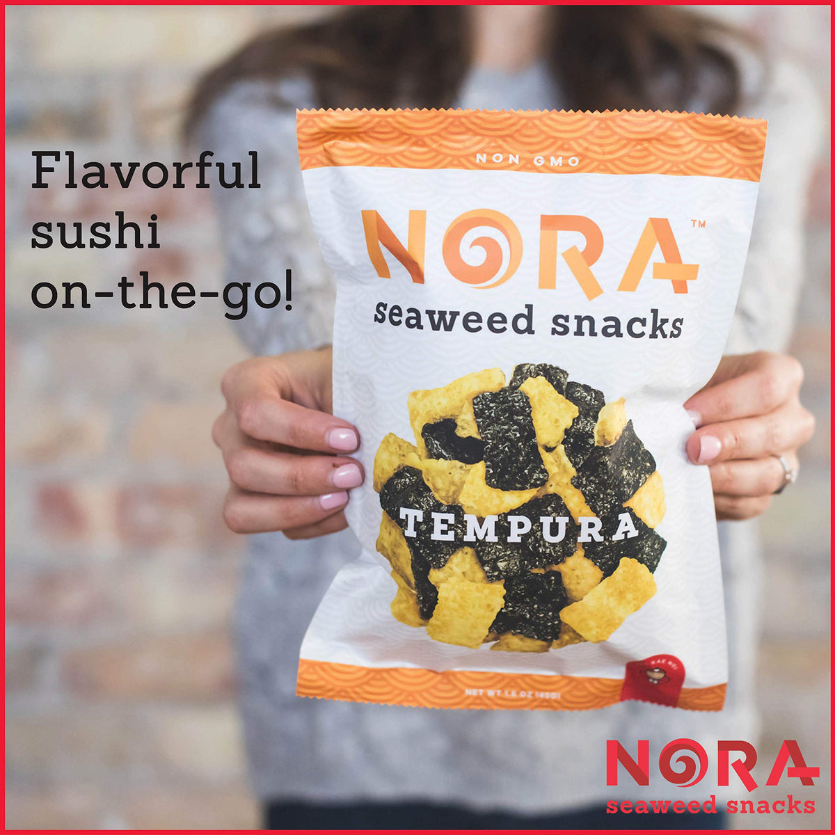 NORA Original Tempura Seaweed Snacks - Thick Nori Sheets, Low-Carb Vegan Snack 6-Pack