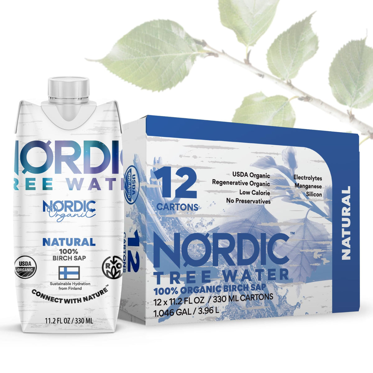 Nordic Tree Water Birch Sap – Regenerative Organic Certified, Electrolytes & Prebiotics (12-Pack)