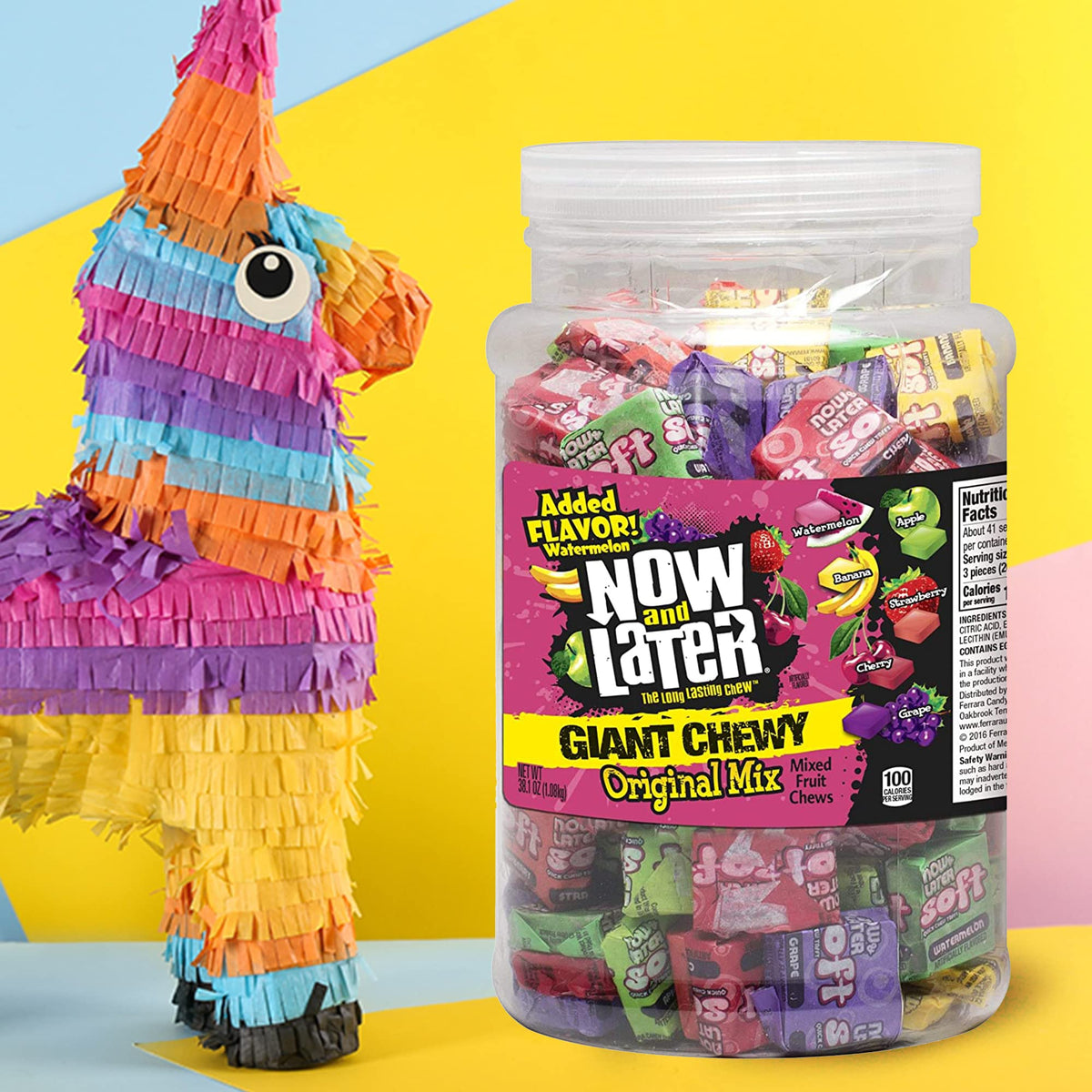 Now and Later Giant Chewy Original Mix Candy – 38 oz Tub | Mixed Fruit Chews