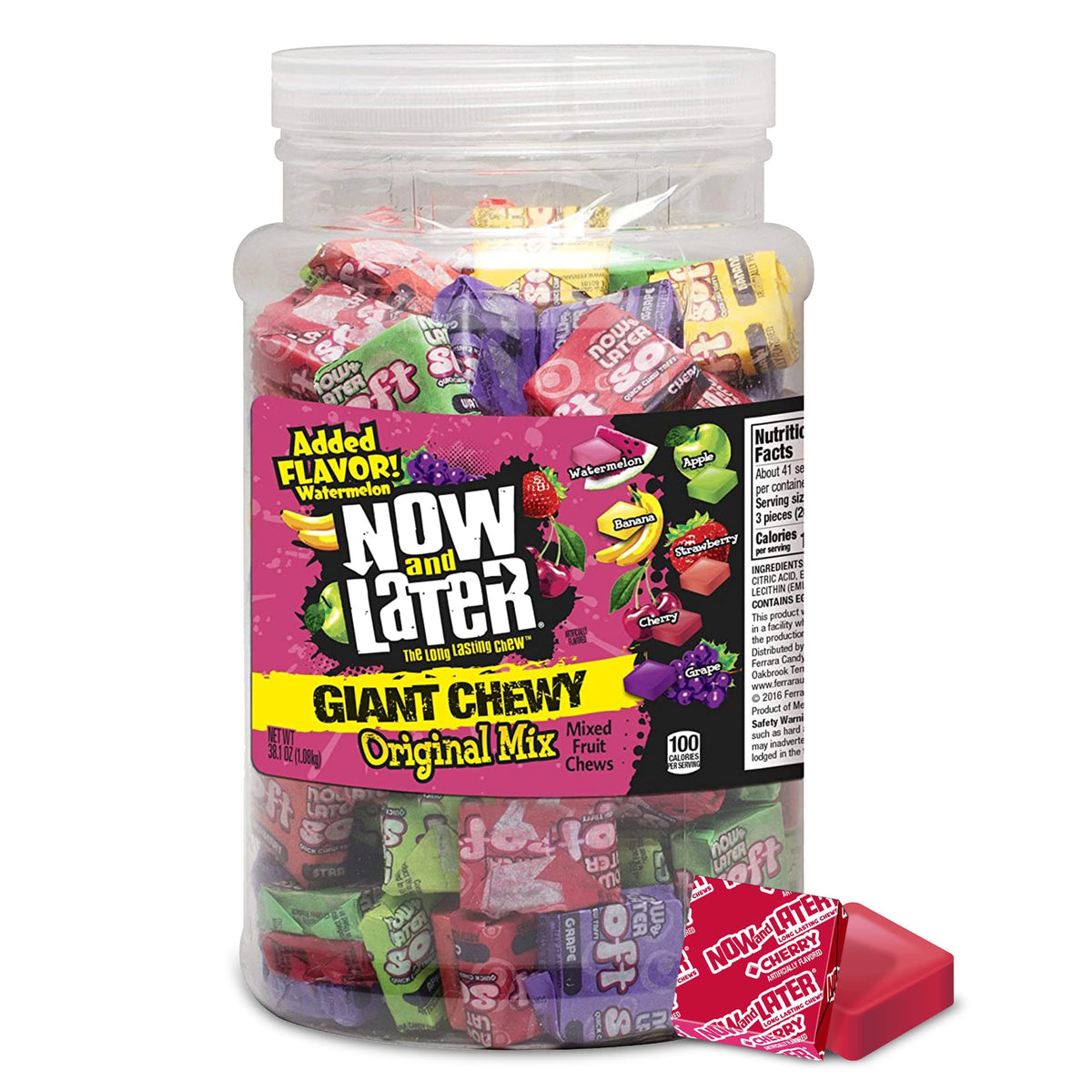 Now and Later Giant Chewy Original Mix Candy – 38 oz Tub | Mixed Fruit Chews