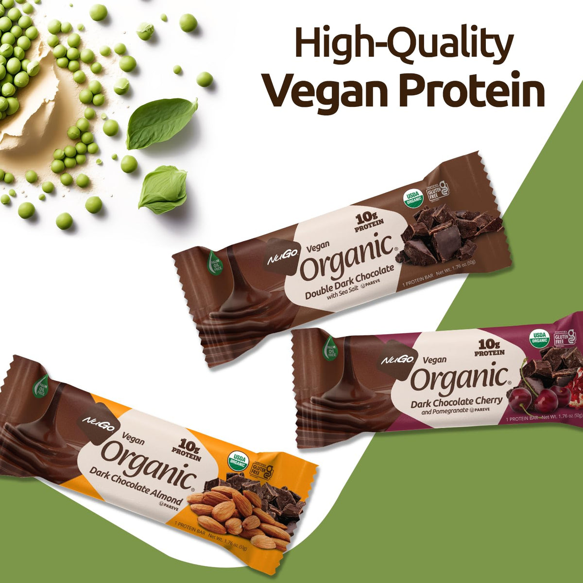 NuGo Organic Double Dark Chocolate Protein Bar – 10g Vegan, Gluten Free, 24 Count